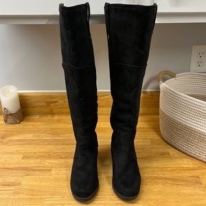 So Knee Length Black Faux Suede Boots